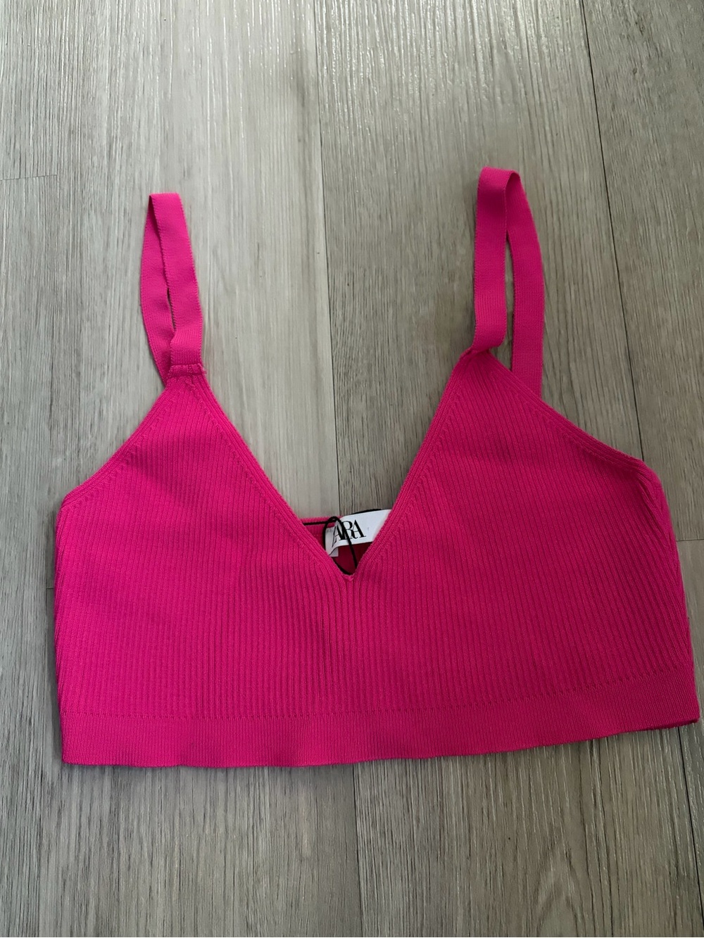 Zara Hot Pink Ribbed Crop Top Bralette Size Medium NWT Soft Stretchy